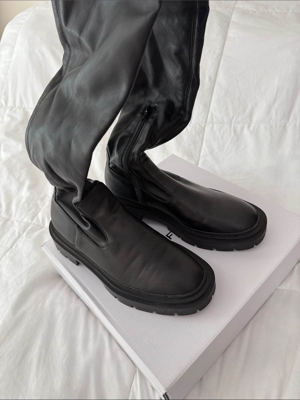 Zara Black Over-the-Knee Leather Boots